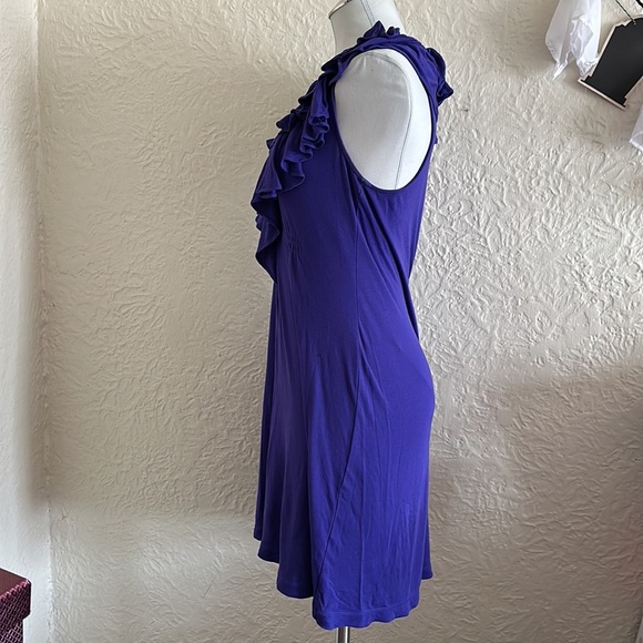 BCBG Max Azria Persian Blue Purple Ruffle Neck Knit Dress Y2k 2000s Medium - Picture 4 of 12